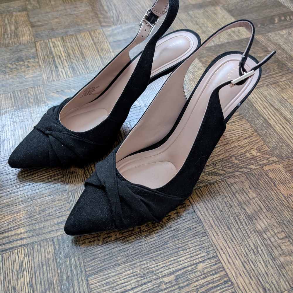Kelly & Katie Black Slingback Heels with Ruched Detail